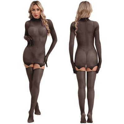 Womens Bodysuit Suspender Tights Dress Smooth Nightwear Stage Show Lingerie
