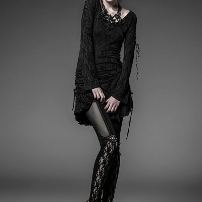 Punk Rave Black Gothic Women's Sheer Floral Lace Stretch Cotton Leggings