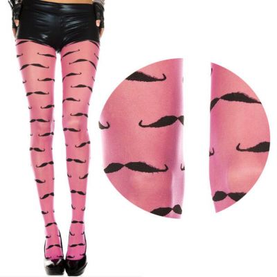 Hot Neon Pink Mustache Hipster Full Pantyhose Costume Tights Stockings Opaque OS