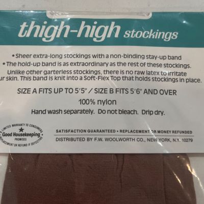 VTG Thigh High Stockings Primrose Size A to 5'5” Garter Free Nude Heel Taupe USA