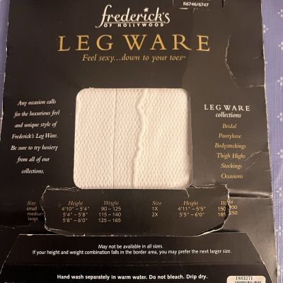 Frederick's Hollywood Leg Ware Scallop Lace Top Seamed Thigh High White M New