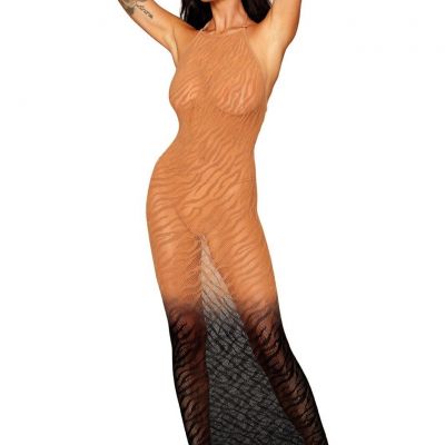 Dreamgirl Lingerie Zebra Knit Ombre Bodystocking Gown Black/Copper One Size