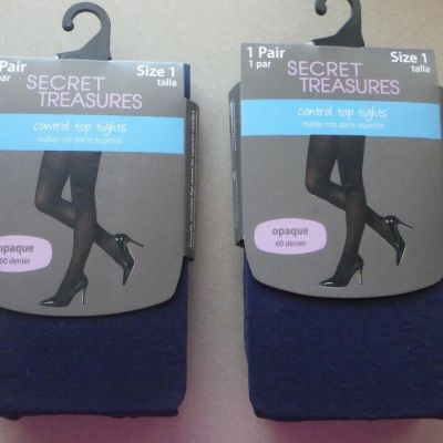 2 Pair of Secret Treasures Size 1, Control Top Tights, Navy
