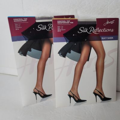 2 Pkg Hanes Silk Reflections Size CD Pantyhose 717 718 Barely Black Quick Silver