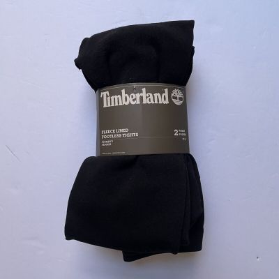 Timberland Black Fleece Lined Footless Tights 2 Pairs Women  M/L  NWT