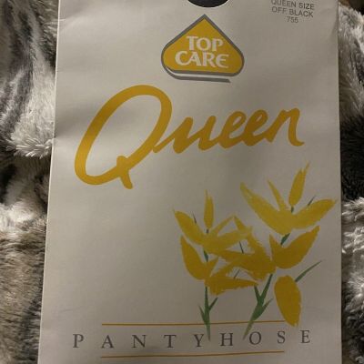 Queen Top Care Soft Satin Feel Off Black Queen Size Pantyhose New