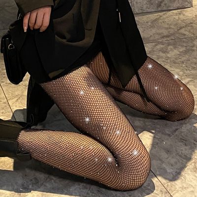 Women High Waist Pantyhose Fishnet Stockings Mesh Tights Thigh High Sock Sparkle