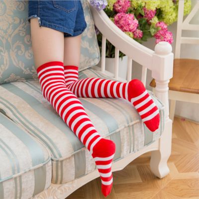 Women Girls Striped Socks Thigh High Over Knee Socks Novelty Christmas Stocking