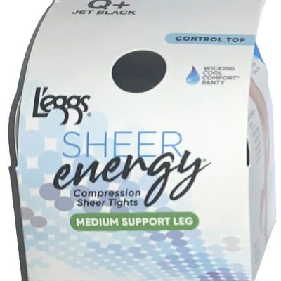 L’eggs Sheer Energy Control Top, Sheer Toe Pantyhose Q+ JET BLACK, Extra Large