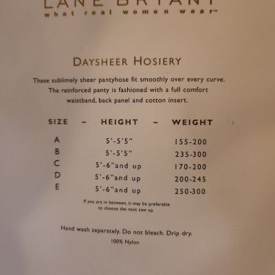 Lane Bryant Daysheer Invisible Tan Pantyhose Size B NEW