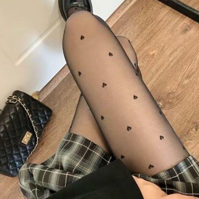 NEW! Kensie  Women’s Stockings Heart Shape Print Fashion Black Tights Sz M/L
