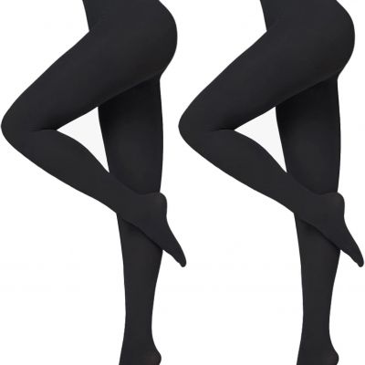 Black Tights for Women, 2 Pairs Opaque Tights 80D Microfiber Control Top Pantyho