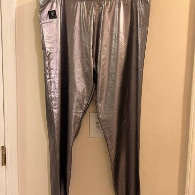 Younlque Ladies Skinny Metallic Leggings Pants Women's Size 4XL Sliver