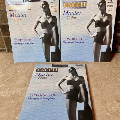 3 Pack Oroblu Master 20 Den Tights Control Top Massaging Transparent Black Small