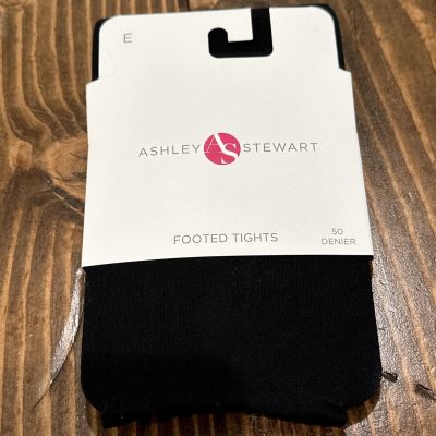 NWT Ashley Stewart Footed Tights in Black Size E 50 Denier $16.50