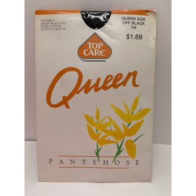 Vintage Pantyhose Top Care Queen Off Black Reinforced Toe