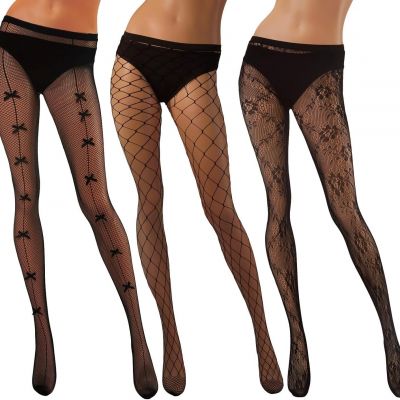 3 Pair Patterned Fishnet Stockings High Waist Sexy Fishnet Tights Black (Size:M)