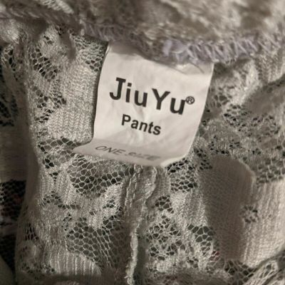 JiuYu Flower Gray Green Tone Delicate Sheer Lace Pants Juniors One Size 25x18