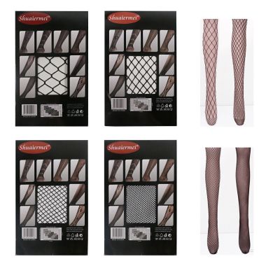 4 Pair Woman Solid Hollow Out Plain Pantyhose Mesh Fishnet High Stockings Tights