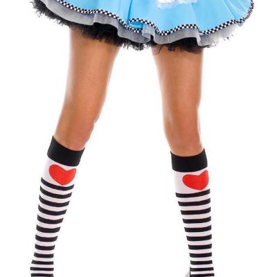 sexy MUSIC LEGS valentine's STRIPE stripes QUEEN of HEARTS knee HIGHS stockings