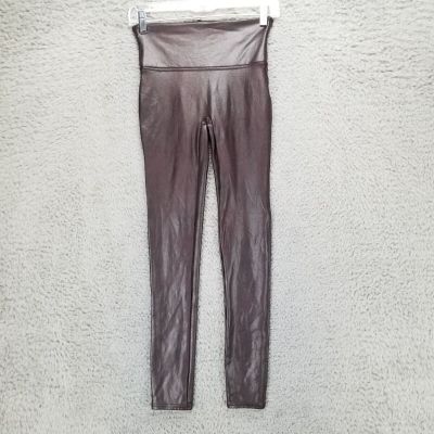 Spanx Pants Womens Small Purple Faux Leather Wet Look Stretch Mid Rise Leggings