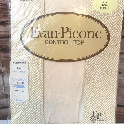 Evan Picone Pantyhose Medium Control Top 040 Shell Vintage NOS NIP NWT Y2K
