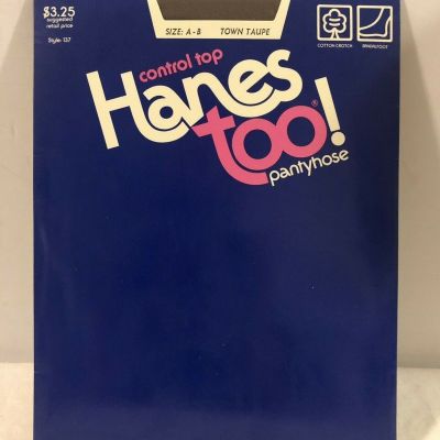 Vintage HANES TOO Control Top Sandalfoot Pantyhose Size A-B Town Taupe Style 137