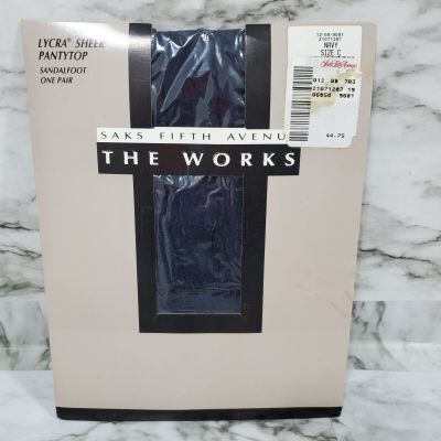 Saks Fifth Avenue Pantyhose Womens C Navy Blue The Works Control Top Sandal Foot