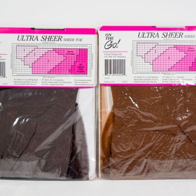2 Women's On The Go! Ultra Sheer Pantyhose VARIETY Ultra Sheer Toe Size: 3