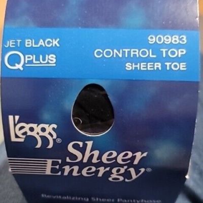 Leggs Sheer Energy Pantyhose Control Top Sheer Toe #90983 Size Q Plus -Black NIB