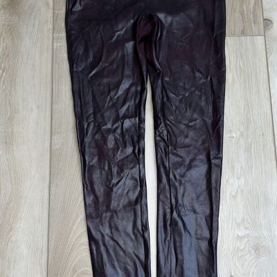 SPANX Faux Leather Shimmer Leggings in Burgundy Size Medium