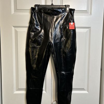 NWT Spanx Leggings Size XL Petite PXL Classic Black Faux Patent Leather Shiny