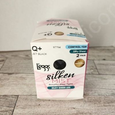 L'eggs Silken Mist Silky Sheer Control Top Run Resistant Size Q+ Jet Black