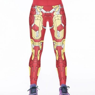 Women's Graphic Iron Man Style Superhero Leggings S Small Gym Pants Halloween