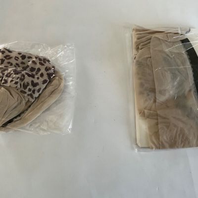 FIORE  LUST BACK SEAM LEOPARD TOP  HOLD UP 20 DEN STOCKINGS , LINEN,  SMALL