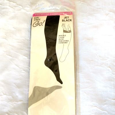 On The Go! Comfort Top Knee Highs Pantyhose Nylons One Size Brand New Jet Black
