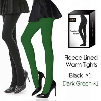 2 Pairs Fleece Lined Tights for Women - 100D Opaque X-Large Black & Dark Green