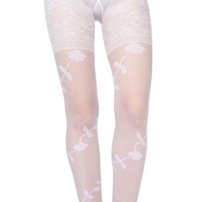 MeMOÍ Bridal PASSION Sheer Control Top Flower Pantyhose
