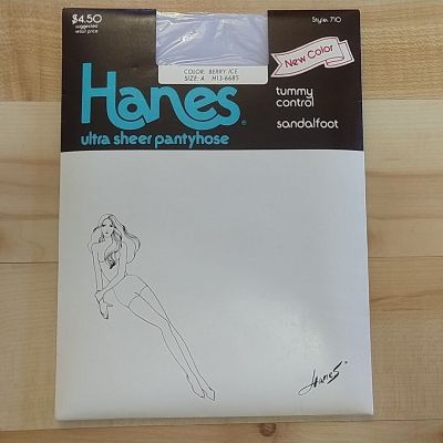 Hanes Ultra Sheer Pantyhose Size A Tummy Control Berry Ice Sandalfoot Vtg 1980s