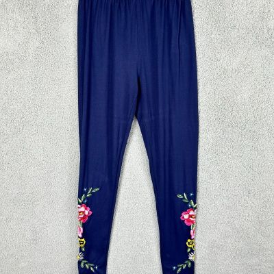 Agnes & Dora leggings womens large blue pink floral embroidered pull on stretch
