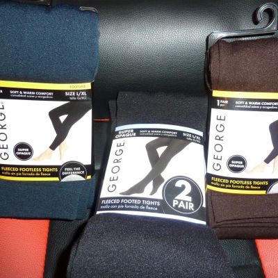 4 PAIR FLEECED TIGHTS by GEORGE(FOOTED&FOOTLESS) NEW