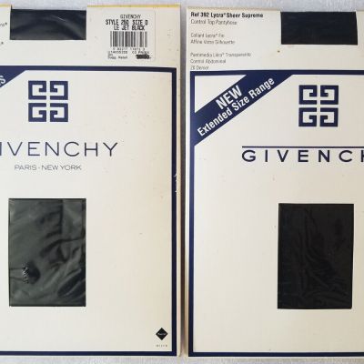 GIVENCHY 2 pair JET BLACK pantyhose 392 SHEER SUPREME 250 FRENCH SUEDE LUXE sz D