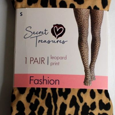 Secret Treasures Leopard Print Fashion Tights Beige/Black Small NEW!
