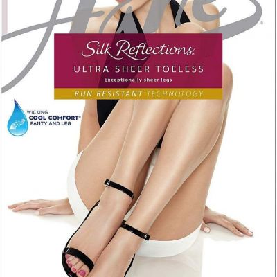 Hanes Silk Reflections Women's Lasting Sheer Control Top Toeless Pantyhose, Natu