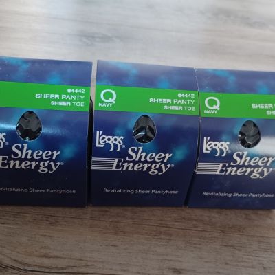 Leggs (L'eggs) Sheer Energy Pantyhose Navy Size Q Sheer Panty Sheer Toe 3 Pairs