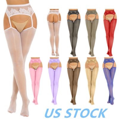 US Womens Glossy Sheer Suspender Pantyhose Hollow Out Stretchy Tights Stockings