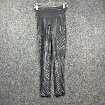 Spanx Leggings Faux Leather Motto Women's Small Black Coated Slimming