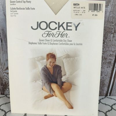 VTG Jockey For Her Queen Size Antique White Pantyhose Sheer and Comfortable 1996