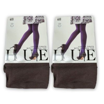HUE Mink Brown Luster Tights w/Control Top Womens Size 1 U2167 ~ 2 Pairs New