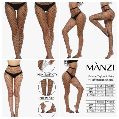 2pk MANZI BLACK High Waist Fishnet Tights?Stockings??2 Different Styles M/L